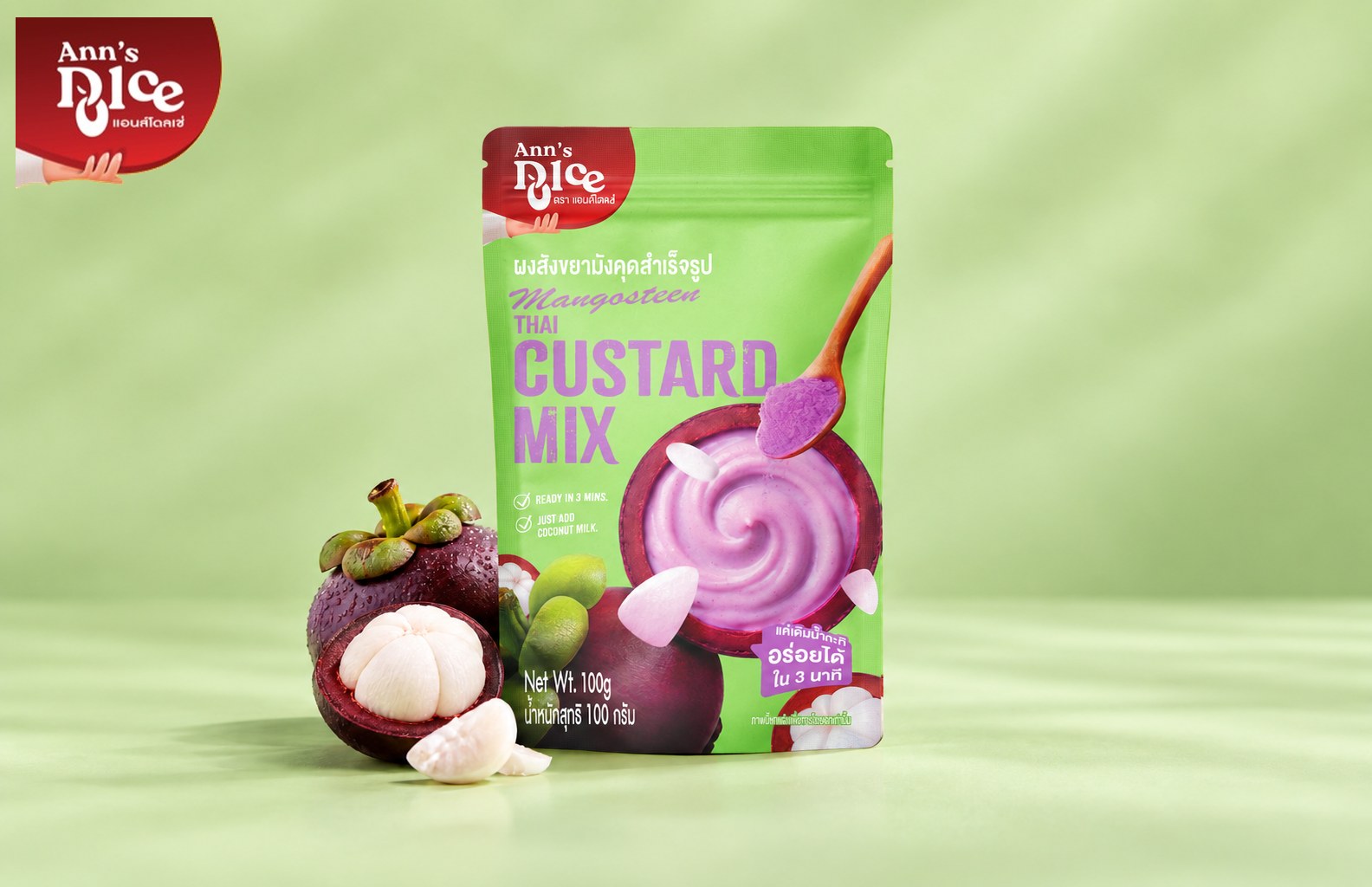 Ann’s Dolce Mangosteen Thai Custard Mix with fresh mangosteens