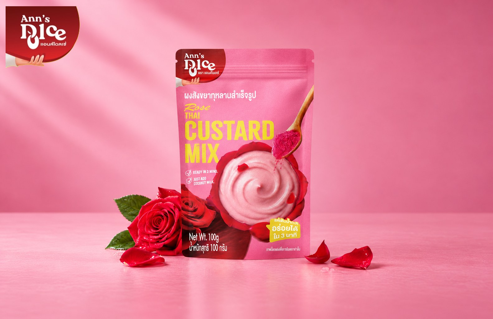 Ann’s Dolce Rose Thai Custard Mix with roses and coconut milk