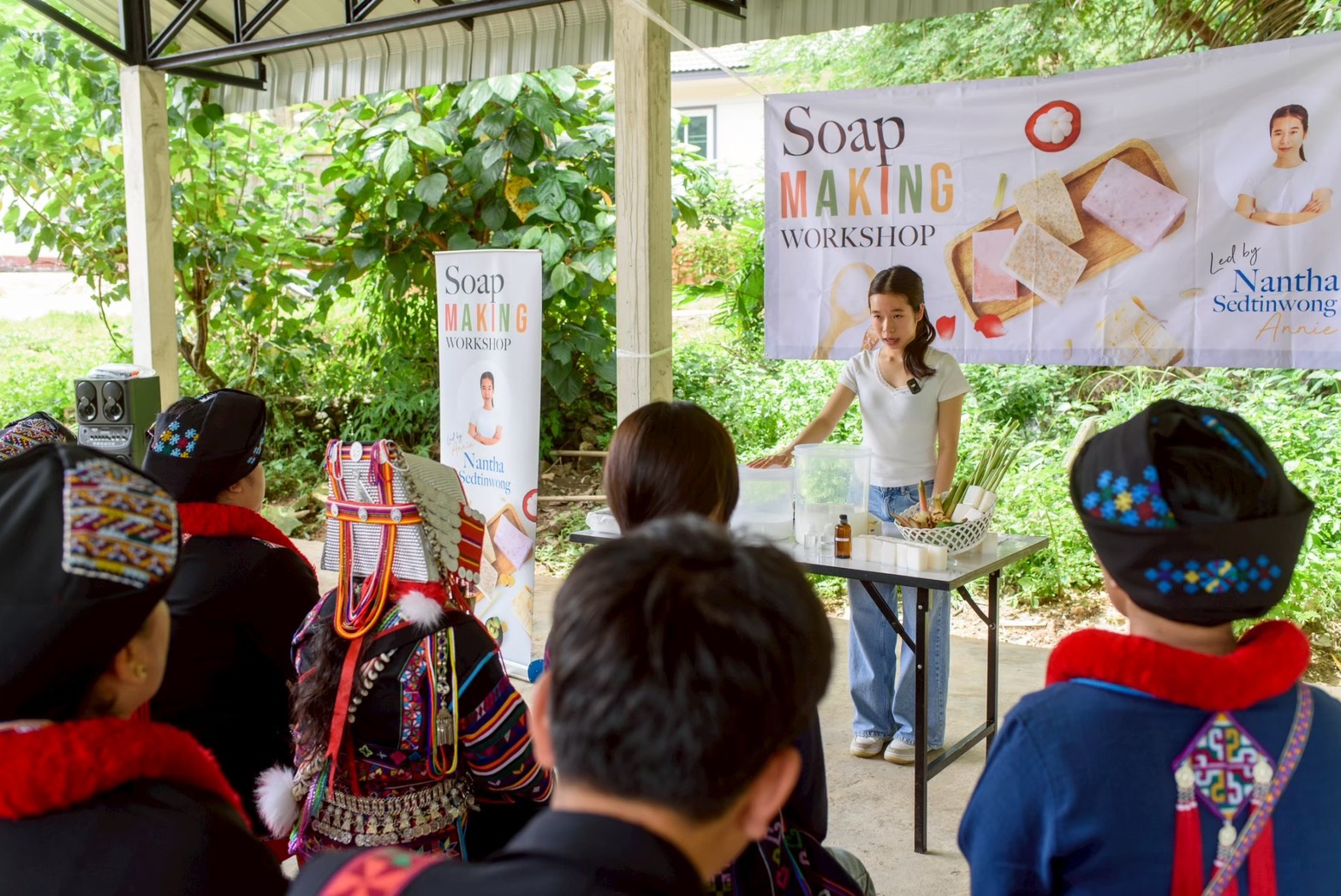 Annie leading a soapmaking workshop with a community group